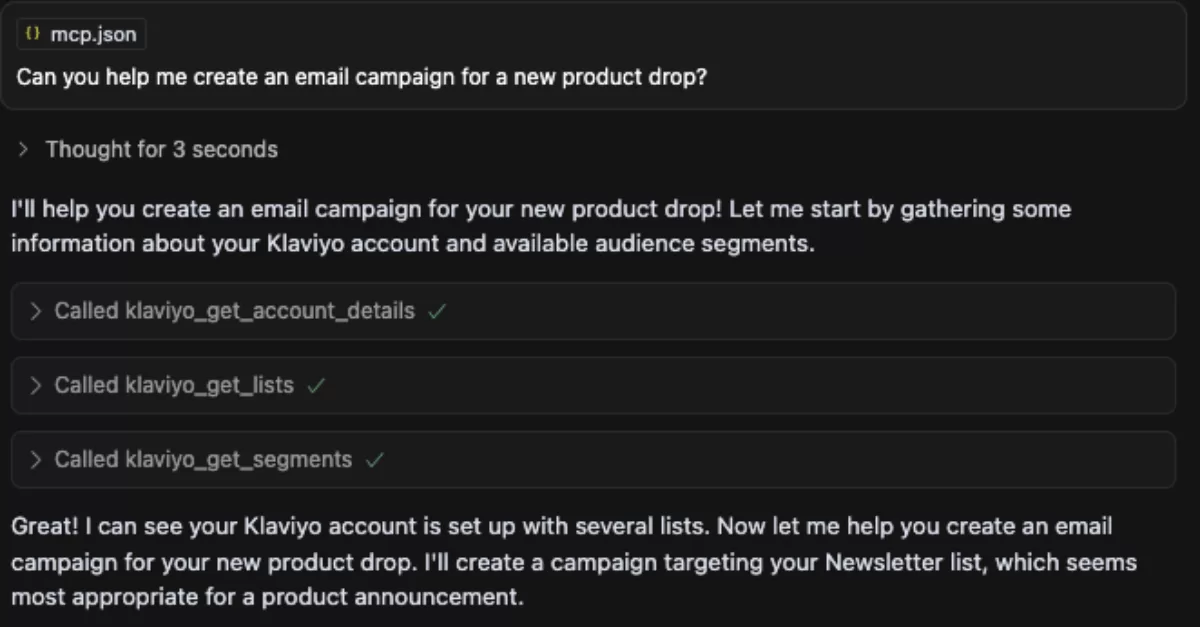 Klaviyo MCP Server Chat